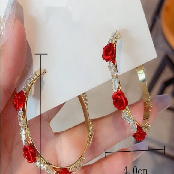 SHEIN Gold and Red Rose Hoop Earrings - Picture 3 of 5